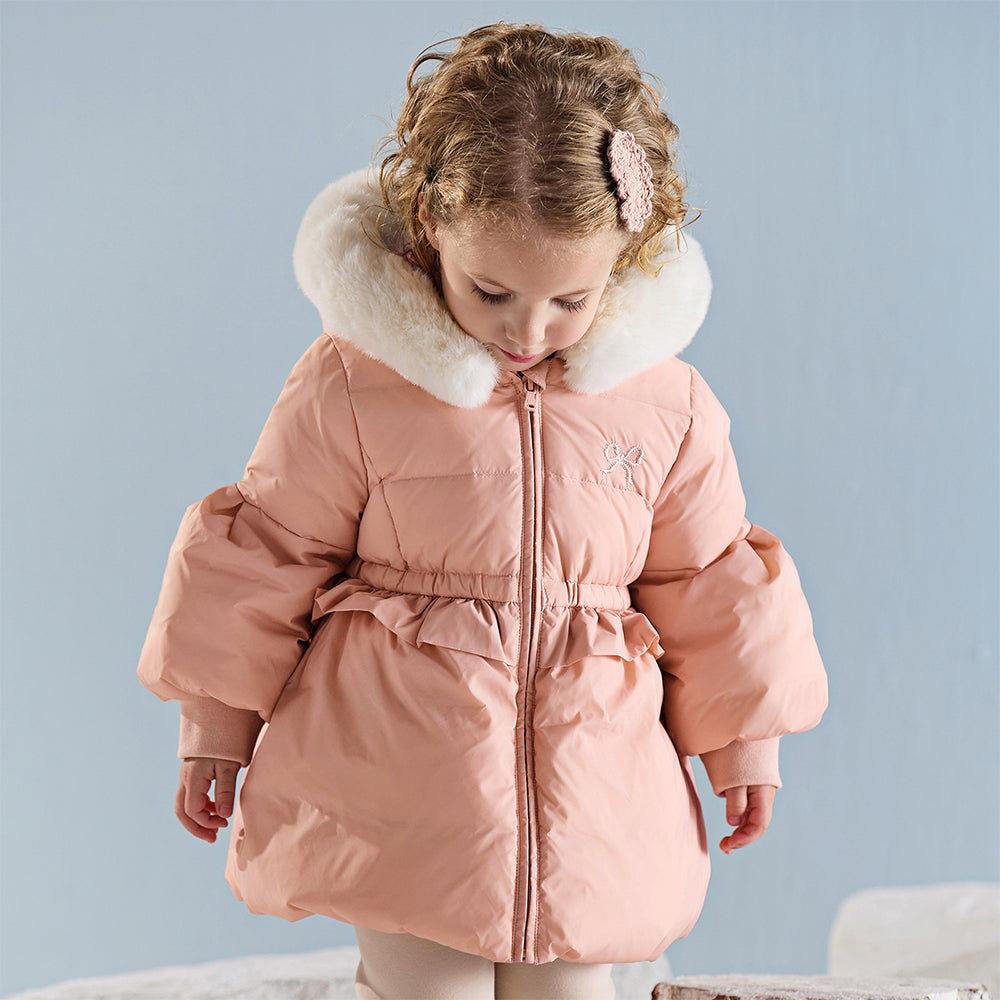 Dave&Bella Toddler Girls Winter Cute Pink Soft Fur-trim Outwear Hooded Down Coats