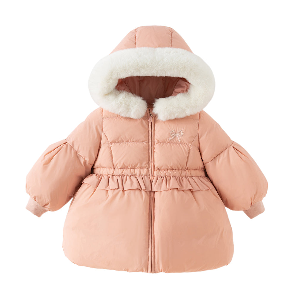Dave&Bella Toddler Girls Winter Cute Pink Soft Fur-trim Outwear Hooded Down Coats