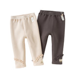 Dave&Bella Toddler Girls Cute Apricot/Grey Purple Soft Plush-lined Leggings