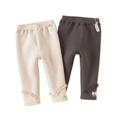 Dave&Bella Toddler Girls Winter Cute Apricot/Grey Purple Soft Plush-lined Leggings Pants