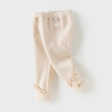 Dave&Bella Toddler Girls Cute Apricot/Grey Purple Soft Plush-lined Leggings
