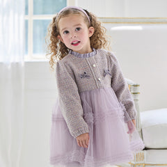 Dave&Bella Toddler Girls Graceful Grey Purple Turtle Plush-lined Mesh Princess Dress