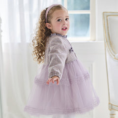 Dave&Bella Toddler Girls Graceful Grey Purple Turtle Plush-lined Mesh Princess Dress