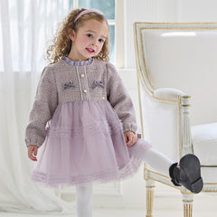 Dave&Bella Toddler Girls Graceful Grey Purple Turtle Plush-lined Mesh Princess Dress