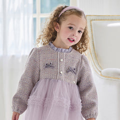 Dave&Bella Toddler Girls Graceful Grey Purple Turtle Plush-lined Mesh Princess Dress