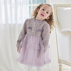 Dave&Bella Toddler Girls Graceful Grey Purple Turtle Plush-lined Mesh Princess Dress