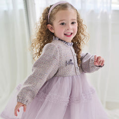 Dave&Bella Toddler Girls Graceful Grey Purple Turtle Plush-lined Mesh Princess Dress