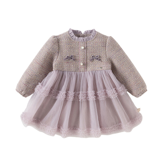 Dave&Bella Toddler Girls Graceful Grey Purple Turtle Plush-lined Mesh Princess Dress