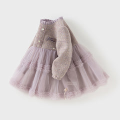 Dave&Bella Toddler Girls Graceful Grey Purple Turtle Plush-lined Mesh Princess Dress