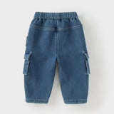 Dave&Bella Toddler Boys Cool Denim Blue Cargo Jeans Pants