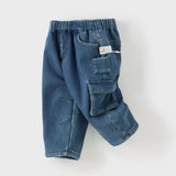 Dave&Bella Toddler Boys Cool Denim Blue Cargo Jeans Pants