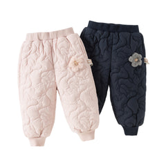 Dave&Bella Toddler Girls Versatile Grey Pink/Navy Blue Cozy Padded Drawstring Pants