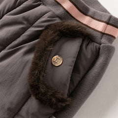 Dave&Bella Toddler Girls Sweet Black/Purple Outdoor Cozy Padded Loose Pants