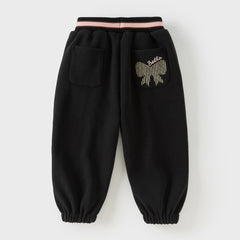 Dave&Bella Toddler Girls Sweet Black/Purple Outdoor Cozy Padded Loose Pants