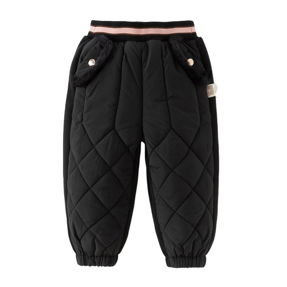 Dave&Bella Toddler Girls Sweet Black/Purple Outdoor Cozy Padded Loose Pants