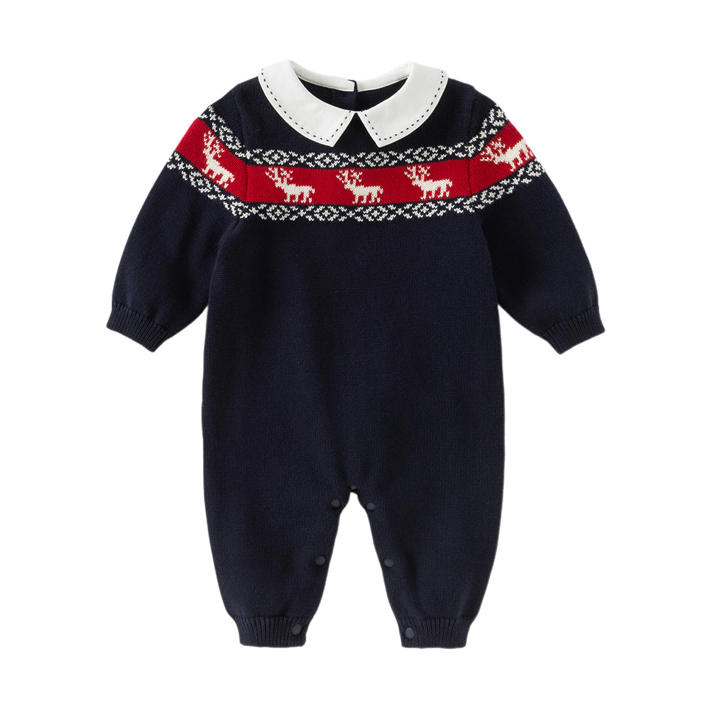 Dave&Bella Baby Boys Navy Blue Soft Cotton One-Pieces Romper
