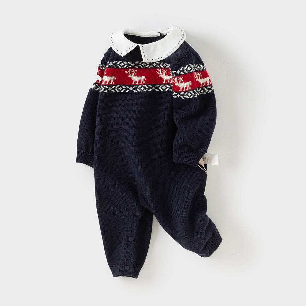 Dave&Bella Baby Boys Navy Blue Soft Cotton One-Pieces Romper