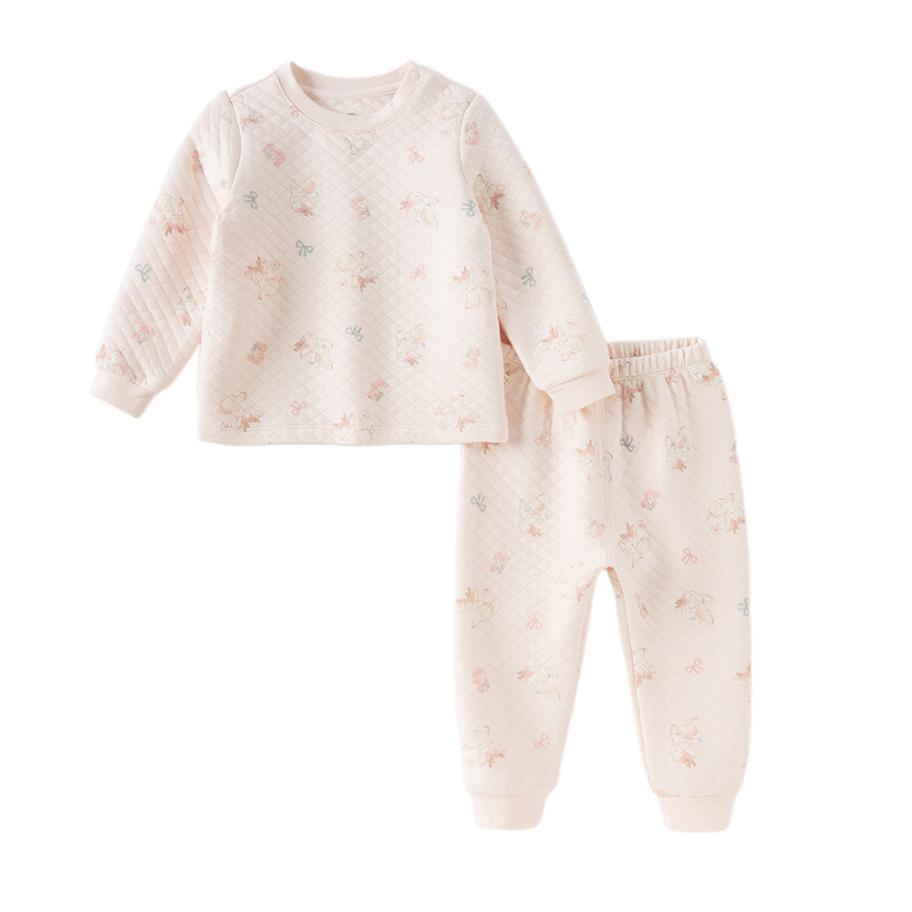 Dave&Bella Toddler Girls Purple/Pink Cute Print Warm Round Collar Pajamas