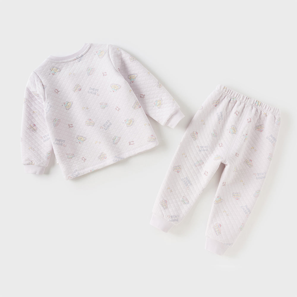 Dave&Bella Toddler Girls Purple/Pink Cute Print Warm Round Collar Pajamas
