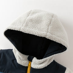 Dave&Bella Toddler Boys Grey Outwear Hooded Long-sleeved Fleece Padded Cozy Coats