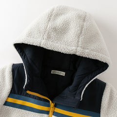 Dave&Bella Toddler Boys Grey Outwear Hooded Long-sleeved Fleece Padded Cozy Coats