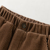 Dave&Bella Toddler Boys Casual Coffee Brown Soft Plush-lined Drawstring Loose Pants