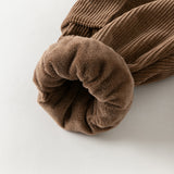 Dave&Bella Toddler Boys Casual Coffee Brown Soft Plush-lined Drawstring Loose Pants