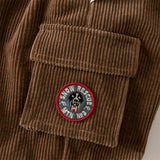 Dave&Bella Toddler Boys Casual Coffee Brown Soft Plush-lined Drawstring Loose Pants