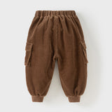 Dave&Bella Toddler Boys Casual Coffee Brown Soft Plush-lined Drawstring Loose Pants