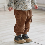 Dave&Bella Toddler Boys Casual Coffee Brown Soft Plush-lined Drawstring Loose Pants