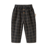 Dave&Bella Toddler Boys Stylish Dark Grey Plaid Cozy Straight-leg Pants