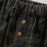 Dave&Bella Toddler Boys Stylish Dark Grey Plaid Cozy Straight-leg Pants