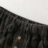 Dave&Bella Toddler Boys Stylish Dark Grey Plaid Cozy Straight-leg Pants