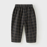 Dave&Bella Toddler Boys Stylish Dark Grey Plaid Cozy Straight-leg Pants