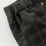 Dave&Bella Toddler Boys Stylish Dark Grey Plaid Cozy Straight-leg Pants