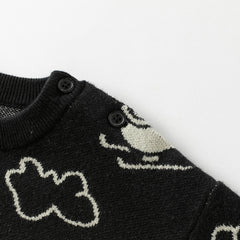 Dave&Bella Toddler Boys Autumn Black Soft Cartoon Print  Sweaters Tops