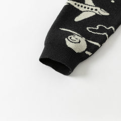 Dave&Bella Toddler Boys Autumn Black Soft Cartoon Print  Sweaters Tops