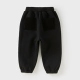Dave&Bella Toddler Boys Black Adjustable-waistband Cozy Plush-lined Sweatpants