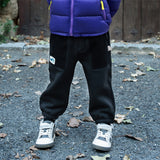Dave&Bella Toddler Boys Black Adjustable-waistband Cozy Plush-lined Sweatpants