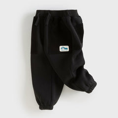 Dave&Bella Toddler Boys Black Adjustable-waistband Cozy Plush-lined Sweatpants
