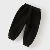Dave&Bella Toddler Boys Black Adjustable-waistband Cozy Plush-lined Sweatpants
