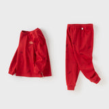 Dave&Bella Kids Girls/Boys Red/Beige Print Cotton Cozy Pajamas