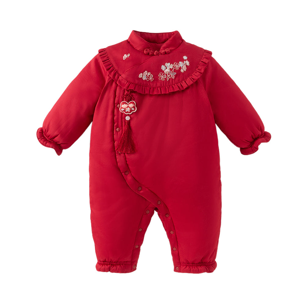 Dave&Bella Baby Girls Chinese-style Red/Pink Warm Padded Rompers