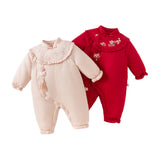 Dave&Bella Baby Girls Chinese-style Red/Pink Warm Padded Rompers