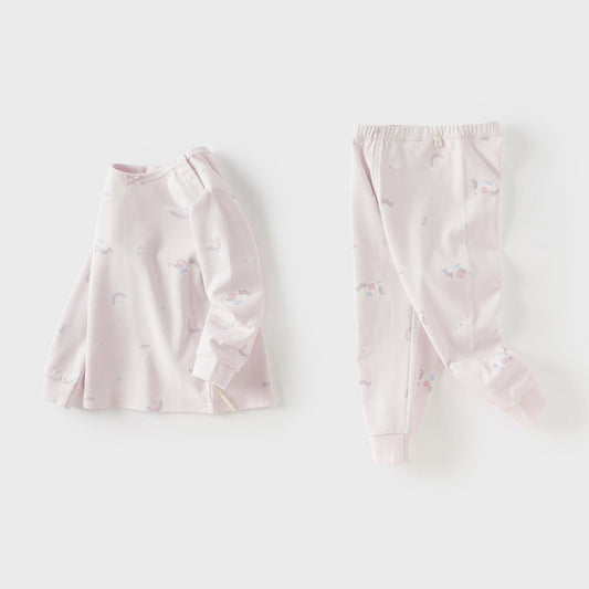 Dave&Bella Kids Girls Autumn Pure Cotton Purple/Beige Cute Pajamas Set