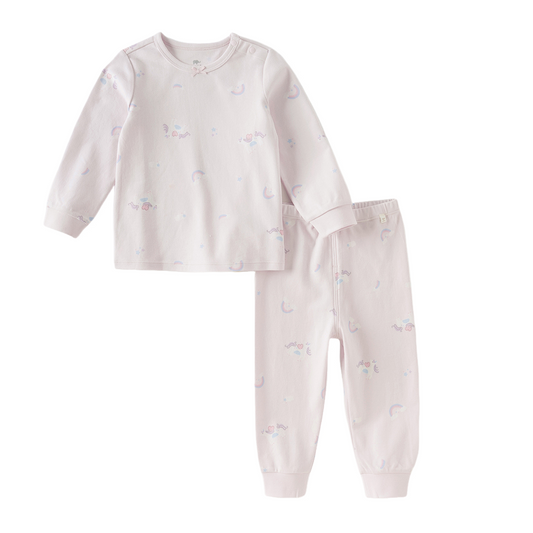 Dave&Bella Kids Girls Autumn Pure Cotton Purple/Beige Cute Pajamas Set