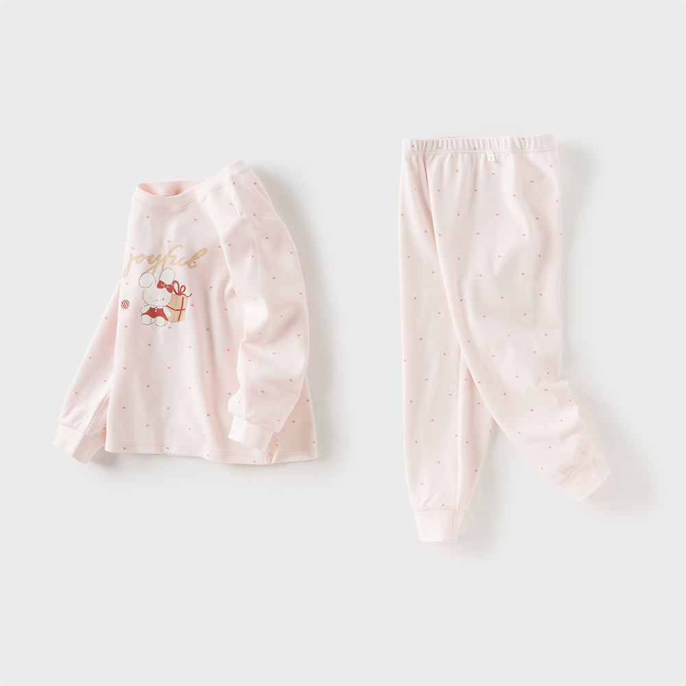 Dave&Bella Kids Girls Cotton Pink/Beige Print Soft Pajamas
