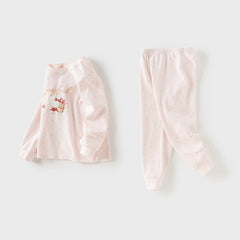 Dave&Bella Kids Girls Autumn Cotton Pink/Beige Print Soft Pajamas Sets