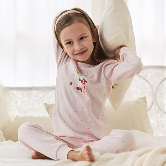 Dave&Bella Kids Girls Autumn Cotton Pink/Beige Print Soft Pajamas Sets