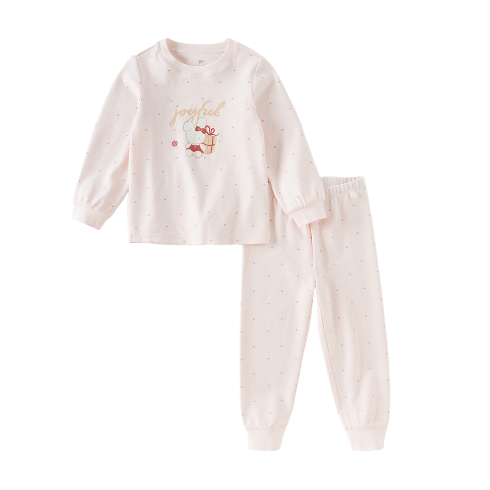 Dave&Bella Kids Girls Autumn Cotton Pink/Beige Print Soft Pajamas Sets